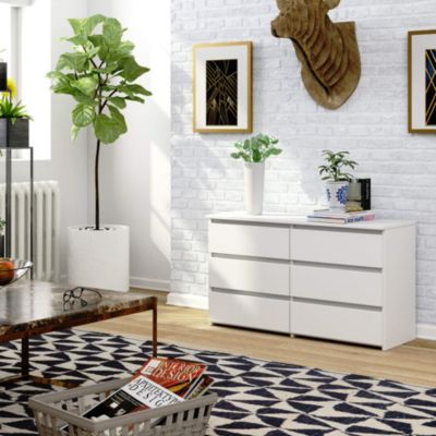 Petite Commode AKORD CL100 Blanche 100 cm 6 tiroirs façade Blanche 100x35x57 cm