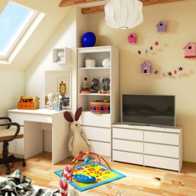 Petite Commode AKORD CL100 Blanche 100 cm 6 tiroirs façade Blanche 100x35x57 cm