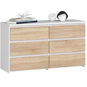 Petite Commode AKORD CL100 Blanche 100 cm 6 tiroirs façade Chêne Sonoma 100x35x57 cm