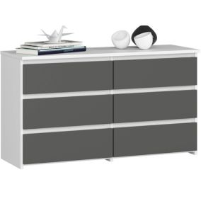 Petite Commode AKORD CL100 Blanche 100 cm 6 tiroirs façade Gris Graphite 100x35x57 cm