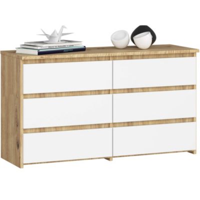 Petite Commode AKORD CL100 Chêne Artisan 100 cm 6 tiroirs façade Blanche 100x35x57 cm