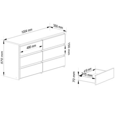 Petite Commode AKORD CL100 Chêne Artisan 100 cm 6 tiroirs façade Blanche 100x35x57 cm