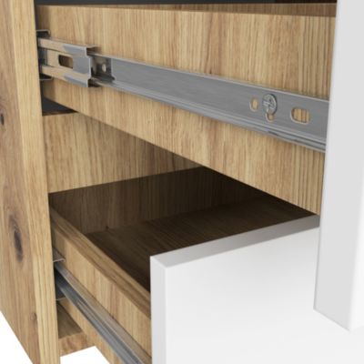 Petite Commode AKORD CL100 Chêne Artisan 100 cm 6 tiroirs façade Blanche 100x35x57 cm