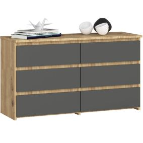 Petite Commode AKORD CL100 Chêne Artisan 100 cm 6 tiroirs façade Gris Graphite 100x35x57 cm