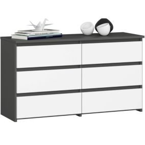 Petite Commode AKORD CL100 Gris Graphite 100 cm 6 tiroirs façade Blanche 100x35x57 cm