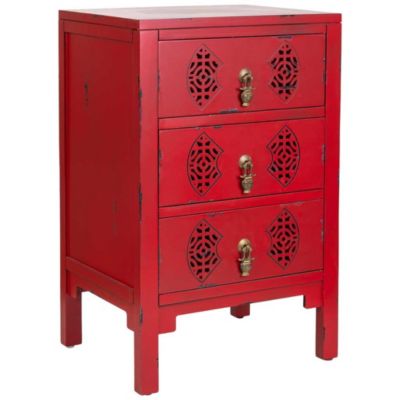 Petite table en bois avec 3 tiroirs rouges