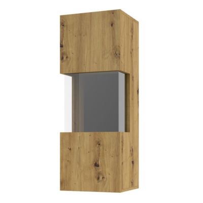 Petite vitrine suspendue 1 porte partiellement vitrée collection EVA. Couleur chene et noir.