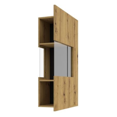 Petite vitrine suspendue 1 porte partiellement vitrée collection EVA. Couleur chene et noir.