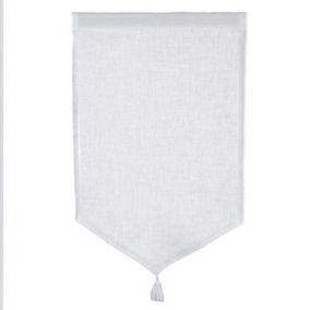 Petits vitrages en 100% lin avec pointe et pompon (45x70 cm - Blanc)