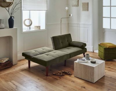 Canapé Droit Convertible Coffre ENVY Velours Côtelé Avec Pouf BOBOCHIC