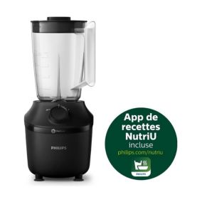 PHILIPS Blender Daily HR2041/41, 450W, 4 lames ProBlend 4, Bol plastique de 1,9L, Gourde, 1 vitesse + pulse, Noir