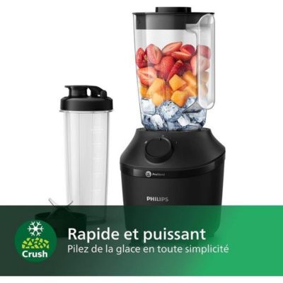 PHILIPS Blender Daily HR2041/41, 450W, 4 lames ProBlend 4, Bol plastique de 1,9L, Gourde, 1 vitesse + pulse, Noir
