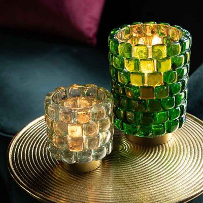 Photophore carré mosaïque verre vert 15x15x20cm