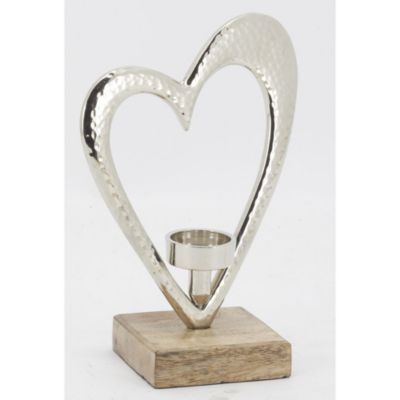 Photophore coeur en aluminium et bois de manguier