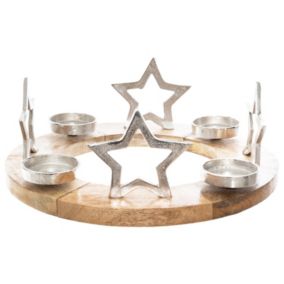 Photophore de Noël design bois rond Terre Sauvage - Argent