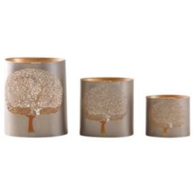 Photophores en métal gris Arbre de vie (Lot de 3)