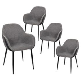 PIAGA - Lot de 4 Fauteuils Tissu Noir et Gris Chiné