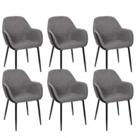 PIAGA - Lot de 6 Fauteuils Tissu Noir et Gris Chiné