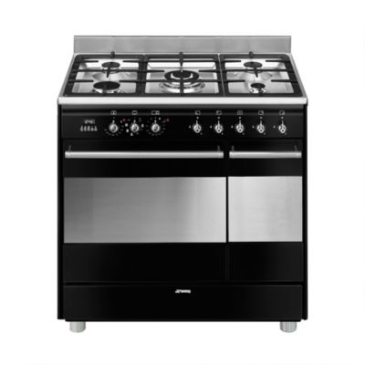 Piano de cuisson gaz 79L Concerto L. 90 x H. 90 cm SCB92MN8 Smeg noir et inox