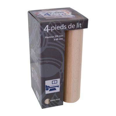 Pied de lit cylindre en hêtre H.25 x ø 6.8 cm, 4 pièces