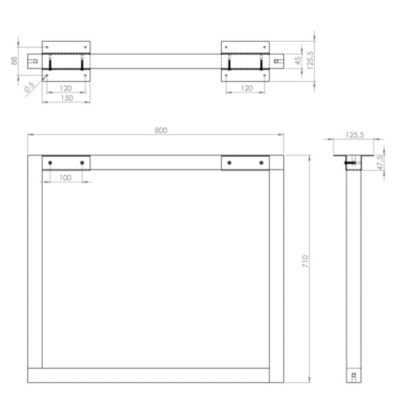 Pied de meuble cadre XL H. 71 cm Cime bois hêtre et métal noir