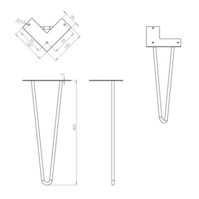 Pied de meuble en triangle en acier noir Cime H. 40 cm
