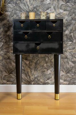Pied de meuble fuseau en bois noir et doré Cime H. 37 cm