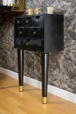 Pied de meuble fuseau en bois noir et doré Cime H. 37 cm