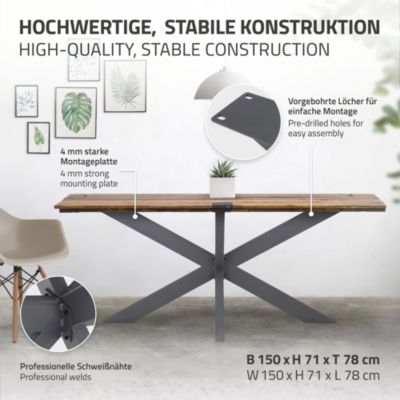 Pied de table Spider métal anthracite industriel piètement meuble 78x71x150 cm