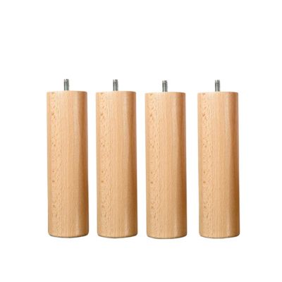 Pieds de lit cylindrique en bois 30 cm - Lot de 4 - Naturel