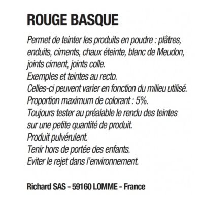 Pigment Colorant En Poudre Rouge Basque - 250g - RICHARD - Neuf