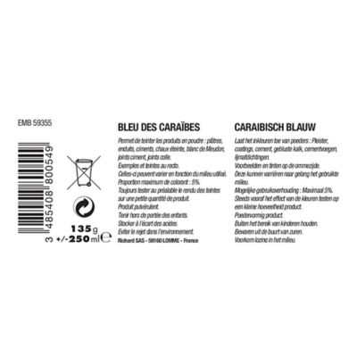 Pigment en poudre La malle aux couleurs bleu des caraïbes 250ml