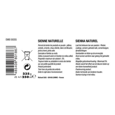 Pigment en poudre La Malle aux Couleurs coloris "sienne naturelle" 250ml