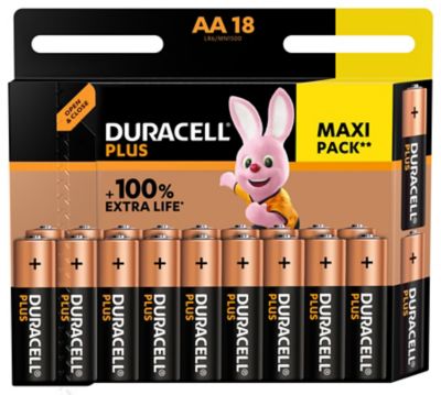 Pile alcaline AA (LR6) Duracell Plus, lot de 18