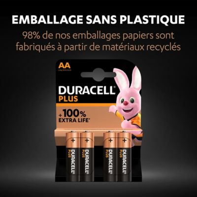 Pile alcaline AA (LR6) Duracell Plus, lot de 4