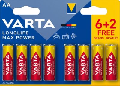 Pile alcaline AA (LR6) Varta Max Tech, lot de 6 + 2 gratuites