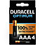 Pile alcaline AAA (LR03) Duracell Optimum, lot de 4