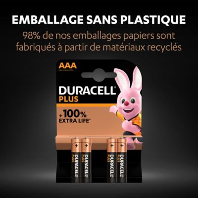 Pile alcaline AAA (LR03) Duracell Plus, lot de 4