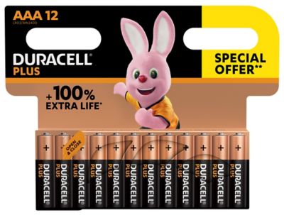 Pile alcaline AAA (LR03) Duracell Plus non rechargeable, lot de 12
