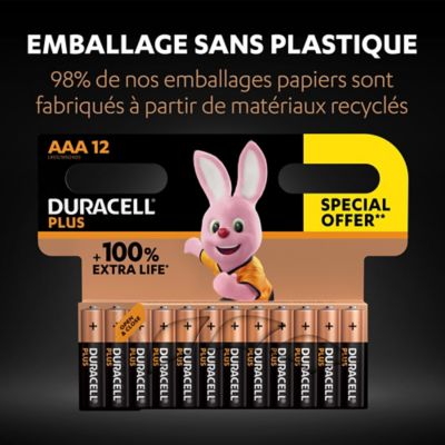 Pile alcaline AAA (LR03) Duracell Plus non rechargeable, lot de 12