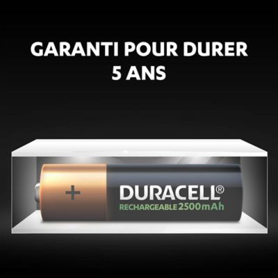 Pile rechargeable AA (LR6) Duracell 2500Mah, lot de 4