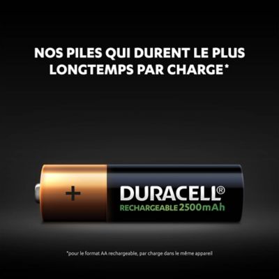 Pile rechargeable AA (LR6) Duracell 2500Mah, lot de 4