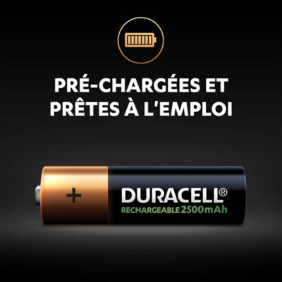 Pile rechargeable AA (LR6) Duracell 2500Mah, lot de 4