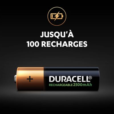 Pile rechargeable AA (LR6) Duracell 2500Mah, lot de 4