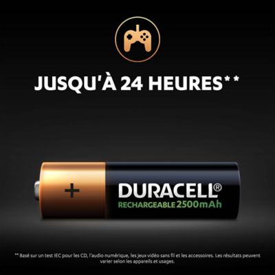 Pile rechargeable AA (LR6) Duracell 2500Mah, lot de 4