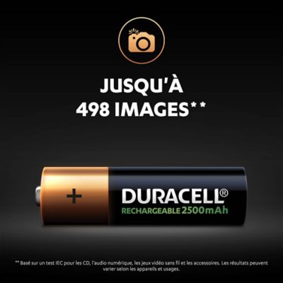Pile rechargeable AA (LR6) Duracell 2500Mah, lot de 4