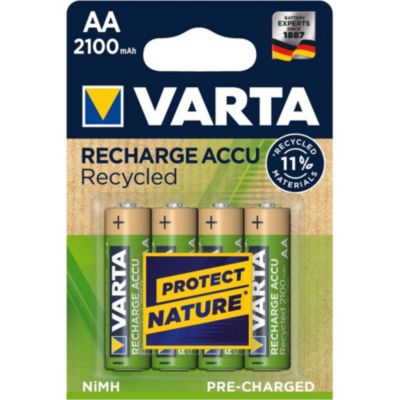 Piles rechargeables AA 2100 mAh Accu Recycle, pack de 4, Ready to Use, faible autodécharge