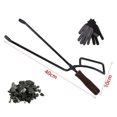 Pince à Bois de Chauffage Robuste 40cm avec Paire de Gants - Accessoire Cheminée Anti-brûlure pour Feux de Camp et Cheminées