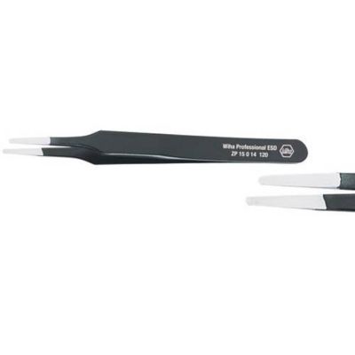 Pince brucelle de précision ESD Wiha 32329 2a plate ronde 120 mm en acier inoxydable