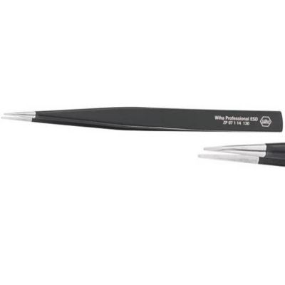 Pince brucelle ESD pointue 130 mm Wiha 32325 - inox chromé-nickelé, revêtement antistatique